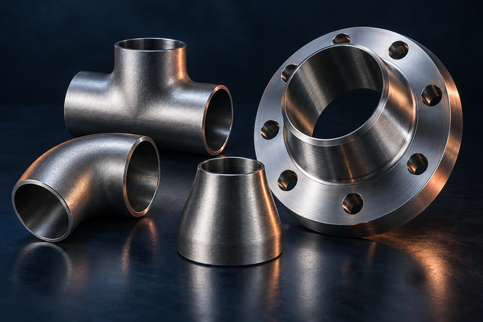 Illustrative steel flange, elbow, tee and reducer